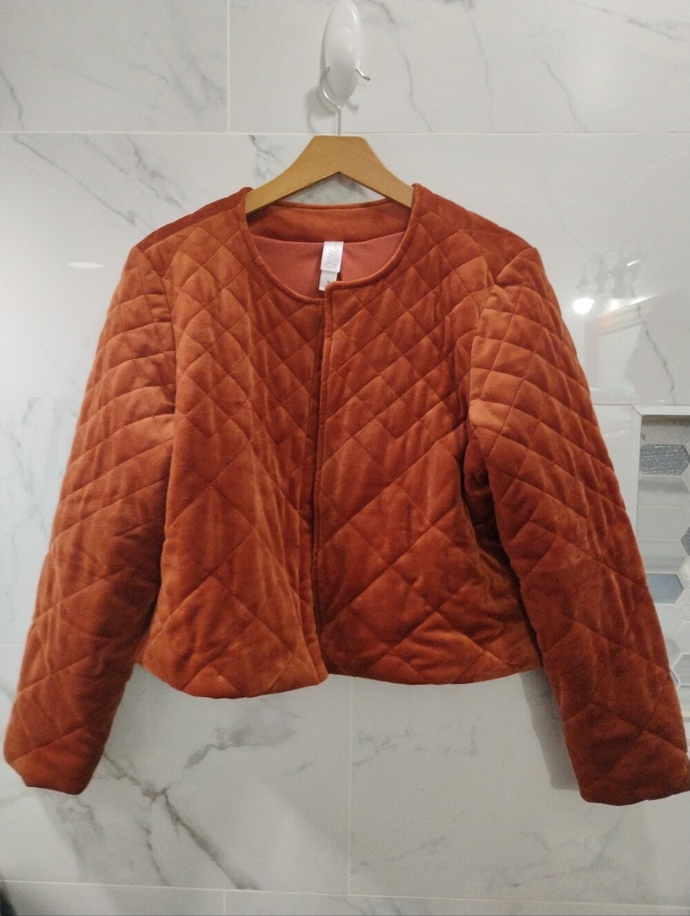 Wynne Layers Quilted Rust Velvet Women's Jacket Open Front Size Medium NEW - Picture 3 of 5